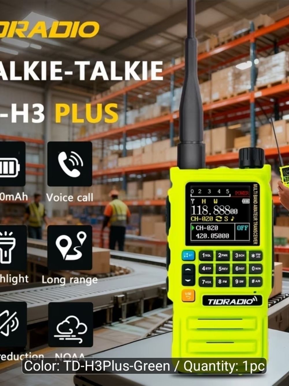 TD-H3 Plus Portable Walkie-Talkie -Two Way Radio Bright Green